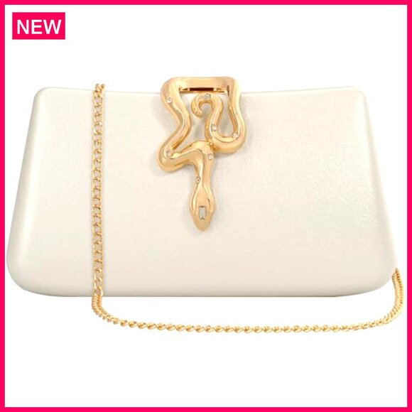 Formal Evening Clutch with Detachable Strap, Snake Clasp, Synthetic Leather